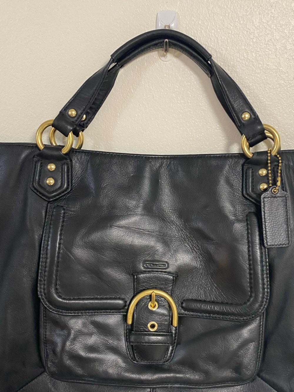 Coach Bag Campbell Black Leather Izzy Satchel Carryall Shoulder Bag F24683 FLAW - Picture 5 of 15